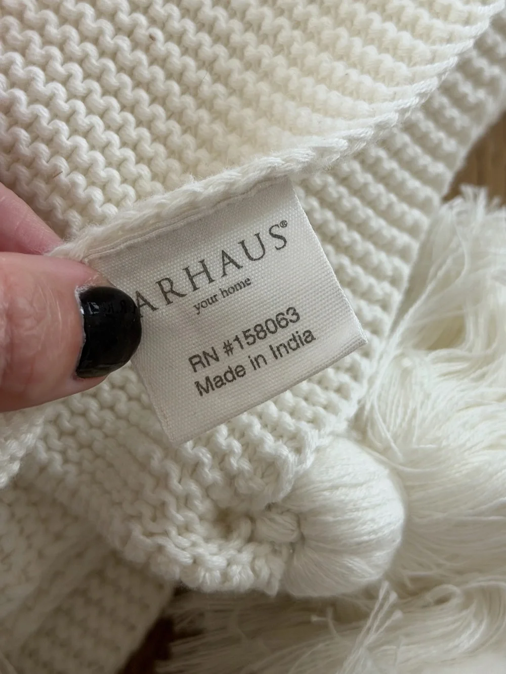 Arhaus Ivory Knit Pom Pom Tassel Throw Blanket